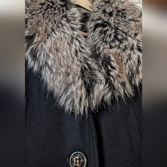 Moda International Black Pea Coat with Faux Fur Collar - Picture 5 of 8